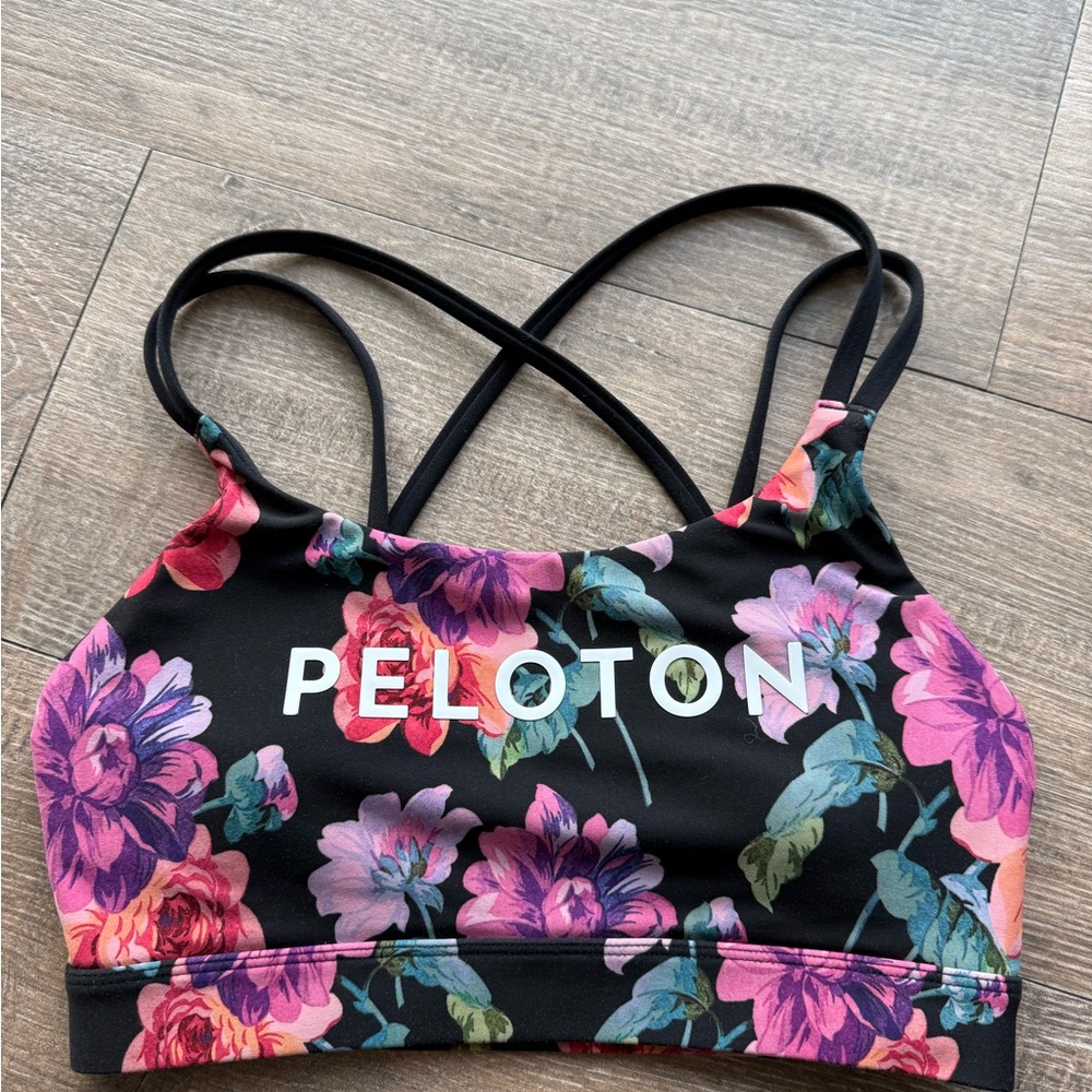 Peloton Black Floral Strappy Sports Bra & Leggings Set